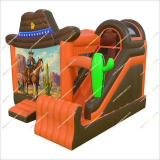 Cowboy-Themed Inflatable Bounce House Castle With Slide Combo Bouncer Jumper Rentals Near Me