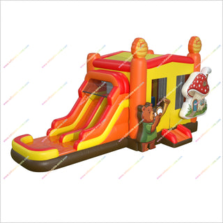 Mushroom Cottage Inflatable Bounce House Water Slide Pool Combo Musical Bear Inflatable Jumping Castle With Waterslide