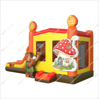 Mushroom Cottage Inflatable Bounce House Water Slide Pool Combo Musical Bear Inflatable Jumping Castle With Waterslide