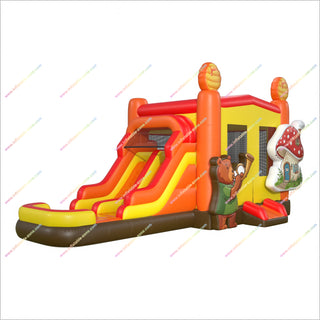 Mushroom Cottage Inflatable Bounce House Water Slide Pool Combo Musical Bear Inflatable Jumping Castle With Waterslide
