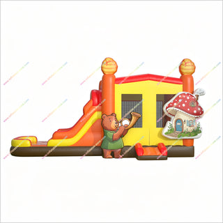 Mushroom Cottage Inflatable Bounce House Water Slide Pool Combo Musical Bear Inflatable Jumping Castle With Waterslide