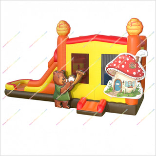 Mushroom Cottage Inflatable Bounce House Water Slide Pool Combo Musical Bear Inflatable Jumping Castle With Waterslide