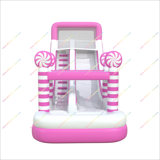 Pink And White Inflatable Bounce House Water Slides Candy-Themed Big Water Slide Into Pool