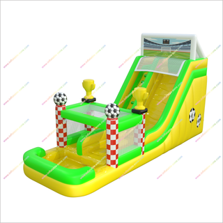 Soccer-Themed Inflatable Bounce House Waterslide Jumping Castle With Championship Trophies And A Splash Pool