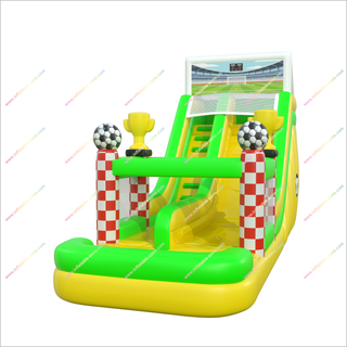 Soccer-Themed Inflatable Bounce House Waterslide Jumping Castle With Championship Trophies And A Splash Pool