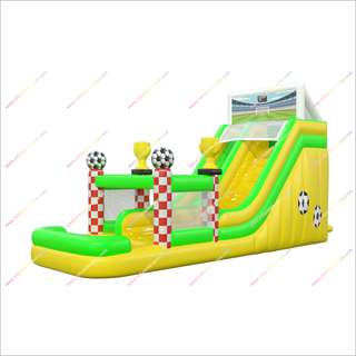 Soccer-Themed Inflatable Bounce House Waterslide Jumping Castle With Championship Trophies And A Splash Pool
