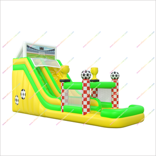 Soccer-Themed Inflatable Bounce House Waterslide Jumping Castle With Championship Trophies And A Splash Pool
