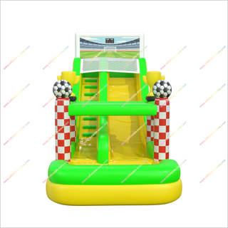 Soccer-Themed Inflatable Bounce House Waterslide Jumping Castle With Championship Trophies And A Splash Pool