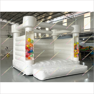 White Jumping Castle Hire Outdoor Inflatable Bouncer Wedding Party Events Inflatable Bounce House With Balloon Tubes
