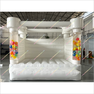 White Jumping Castle Hire Outdoor Inflatable Bouncer Wedding Party Events Inflatable Bounce House With Balloon Tubes