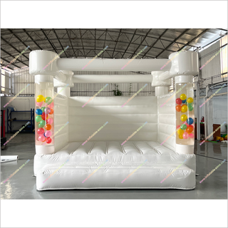 White Jumping Castle Hire Outdoor Inflatable Bouncer Wedding Party Events Inflatable Bounce House With Balloon Tubes