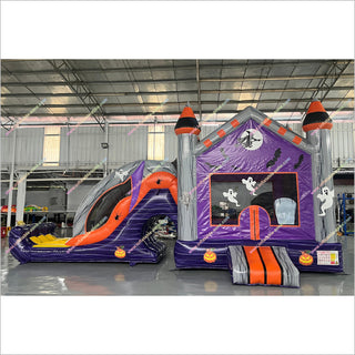 Inflatable Bounce House With Slide Spooky Halloween Places Haunted House Inflatables Jumping Castle Slide Combo
