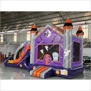 Inflatable Bounce House With Slide Spooky Halloween Places Haunted House Inflatables Jumping Castle Slide Combo