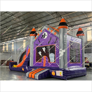Inflatable Bounce House With Slide Spooky Halloween Places Haunted House Inflatables Jumping Castle Slide Combo