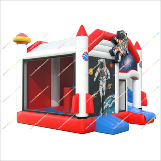 Astronaut Theme Party Inflatable Bounce House Rocket Slide Combo Galactic Graphics Blow Up Bouncy Castle With Slide