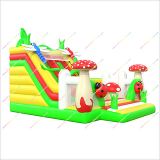 Colorful Garden-Themed Inflatable Bounce House Combines Slides Climbing Areas Happy Hop Inflatable Castle Bouncer