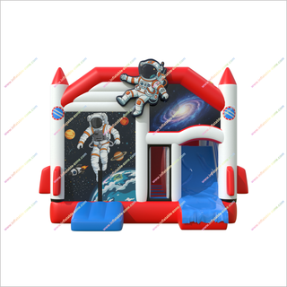 Astronaut Theme Party Inflatable Bounce House Rocket Slide Combo Galactic Graphics Blow Up Bouncy Castle With Slide