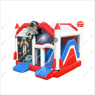 Astronaut Theme Party Inflatable Bounce House Rocket Slide Combo Galactic Graphics Blow Up Bouncy Castle With Slide