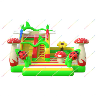 Colorful Garden-Themed Inflatable Bounce House Combines Slides Climbing Areas Happy Hop Inflatable Castle Bouncer