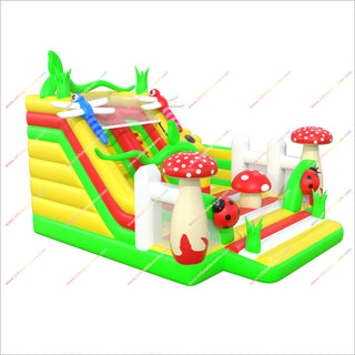 Colorful Garden-Themed Inflatable Bounce House Combines Slides Climbing Areas Happy Hop Inflatable Castle Bouncer