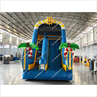 Sun And Palm Tree Inflatable Bounce Slides Big Cheap Bounce House Jumper Slide Into Swimming Pool