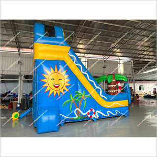 Sun And Palm Tree Inflatable Bounce Slides Big Cheap Bounce House Jumper Slide Into Swimming Pool