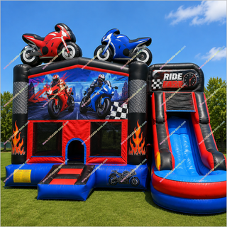 Motorcycle Themed Party Jump N Slide Bounce House Sports Combo Inflatable Bouncy Castle And Slide For Garden