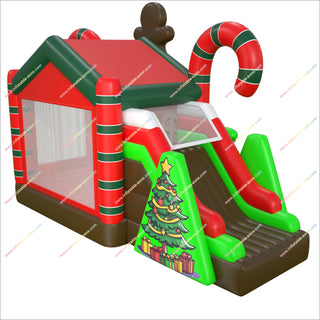 Gingerbread Christmas Inflatable Bouncy Castle And Slide Combo Candy Cane Decorations Large Inflatable Bounce House With Slide