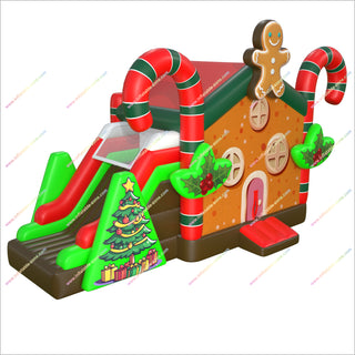 Gingerbread Christmas Inflatable Bouncy Castle And Slide Combo Candy Cane Decorations Large Inflatable Bounce House With Slide