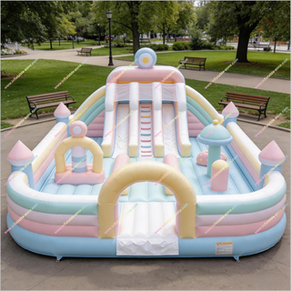 Best Pastel Color Inflatable Bouncy Castle And Slides Combo Course Large Bounce House For Adults