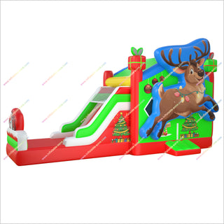 Reindeer Christmas Inflatable Bouncy Castle Slide Kiddies Party Combo Commercial Bounce House With Slide For Sale
