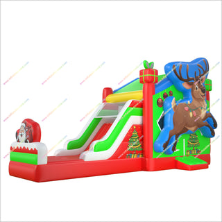 Reindeer Christmas Inflatable Bouncy Castle Slide Kiddies Party Combo Commercial Bounce House With Slide For Sale