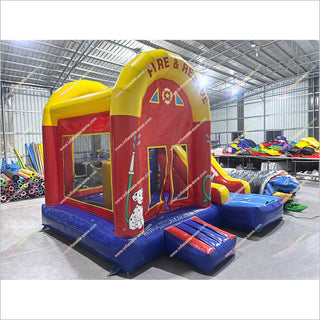 Blow Up Fire Truck Inflatable Bouncy Castle Slide Fire And Rescue Commercial Bounce House Slide Combo For Sale