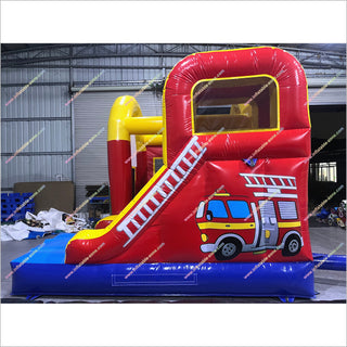 Blow Up Fire Truck Inflatable Bouncy Castle Slide Fire And Rescue Commercial Bounce House Slide Combo For Sale