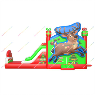Reindeer Christmas Inflatable Bouncy Castle Slide Kiddies Party Combo Commercial Bounce House With Slide For Sale
