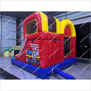Blow Up Fire Truck Inflatable Bouncy Castle Slide Fire And Rescue Commercial Bounce House Slide Combo For Sale