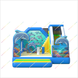 Ocean Themed Games Inflatable Bouncy Castle Slides Combo Playful Dolphins Bounce Houses With Slides For Sale
