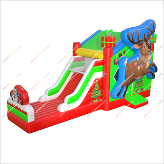 Reindeer Christmas Inflatable Bouncy Castle Slide Kiddies Party Combo Commercial Bounce House With Slide For Sale