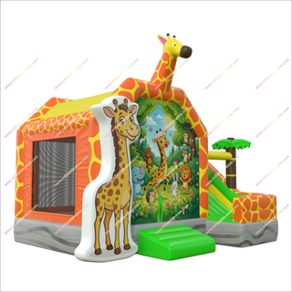 Commercial Bounce House Combo Inflatable Party Slide Giraffe Themed Party Bouncy Castle With Side Slide