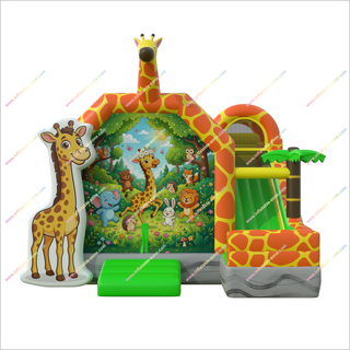 Commercial Bounce House Combo Inflatable Party Slide Giraffe Themed Party Bouncy Castle With Side Slide