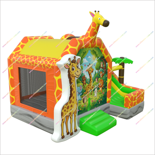 Commercial Bounce House Combo Inflatable Party Slide Giraffe Themed Party Bouncy Castle With Side Slide