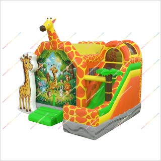 Commercial Bounce House Combo Inflatable Party Slide Giraffe Themed Party Bouncy Castle With Side Slide