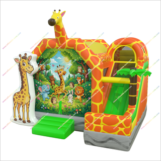 Commercial Bounce House Combo Inflatable Party Slide Giraffe Themed Party Bouncy Castle With Side Slide