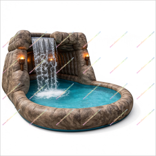Massive Inflatable Jungle Cave Waterfall Pool Best Outdoor Water Park Inflatable Cave Pool With Waterfall