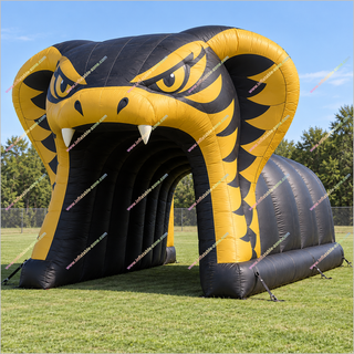 Inflatable Cobra Snake Tunnel Black And Yellow Inflatable Football Tunnel Entrance Run Through Tunnel For Football