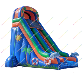 Fun Ocean Inflatable Dolphin Slide Outdoor Garden Party Bounce House With Tall Slide Commercial Inflatables For Sale
