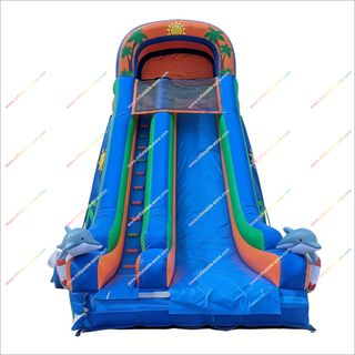 Fun Ocean Inflatable Dolphin Slide Outdoor Garden Party Bounce House With Tall Slide Commercial Inflatables For Sale