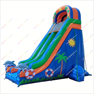 Fun Ocean Inflatable Dolphin Slide Outdoor Garden Party Bounce House With Tall Slide Commercial Inflatables For Sale