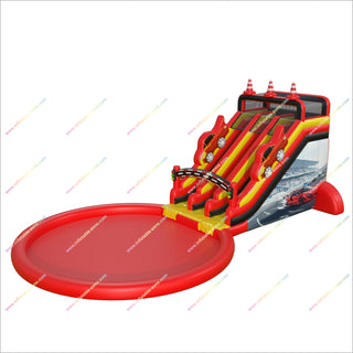 Racing Theme Inflatable Double Lane Water Slide Outdoor Splash Pool Water Slides Bounce House For Sale