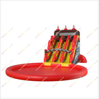 Racing Theme Inflatable Double Lane Water Slide Outdoor Splash Pool Water Slides Bounce House For Sale